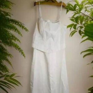 Formal Dress Gown Womens Size XL Maxi Beaded Beige Beach Wedding Prom Beige FLAW
